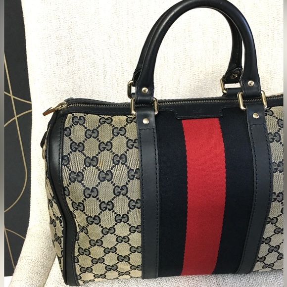 Authentic Gucci Boston satchel bag grey navy - Picture 2 of 16